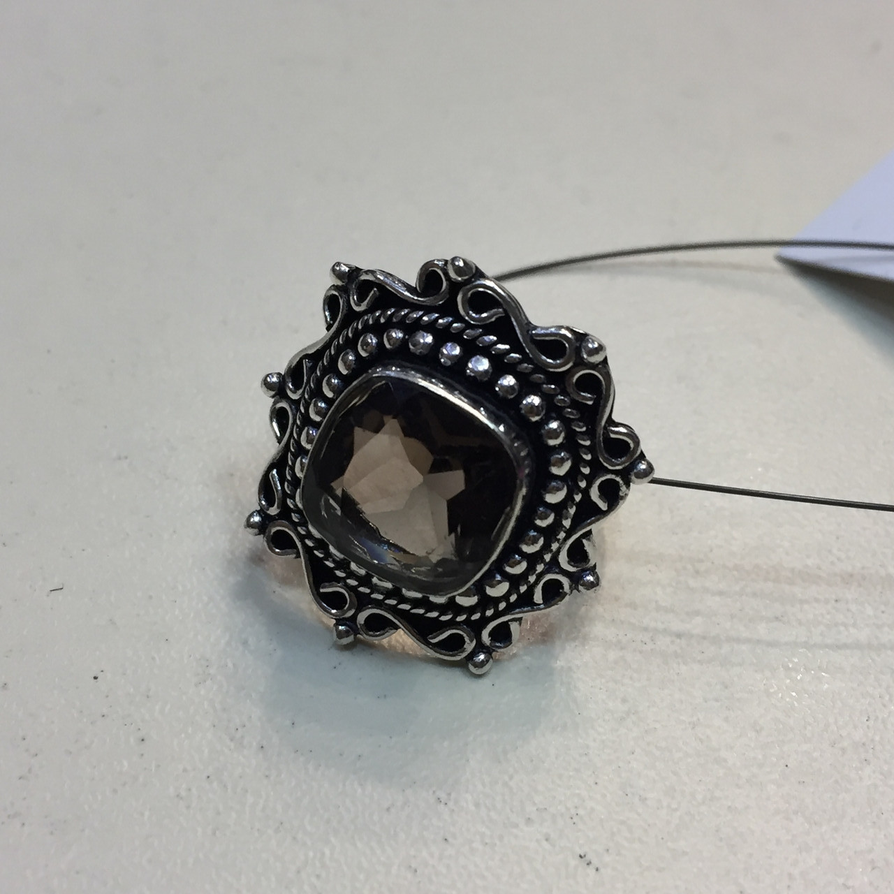 Кільце з раух-топазом квадратне димчастий кварц в сріблі 18,5-19 розмір. Кільце з каменем раух-топаз Індія, фото 1