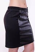 Женская юбка - мини из экокожи с вставками французского трикотажа S