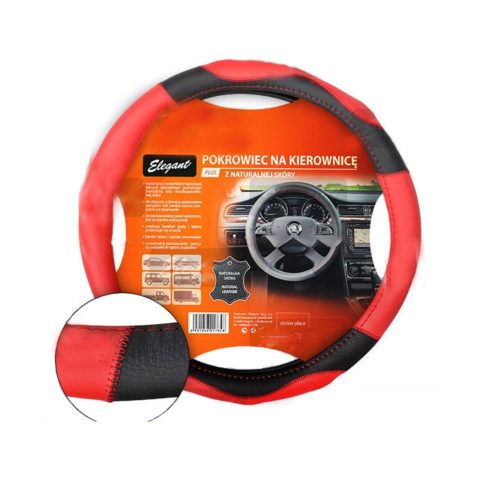 Чохол на кермо шкіра M (37-38 см) чорно-червоний Elegant 105666, фото 1