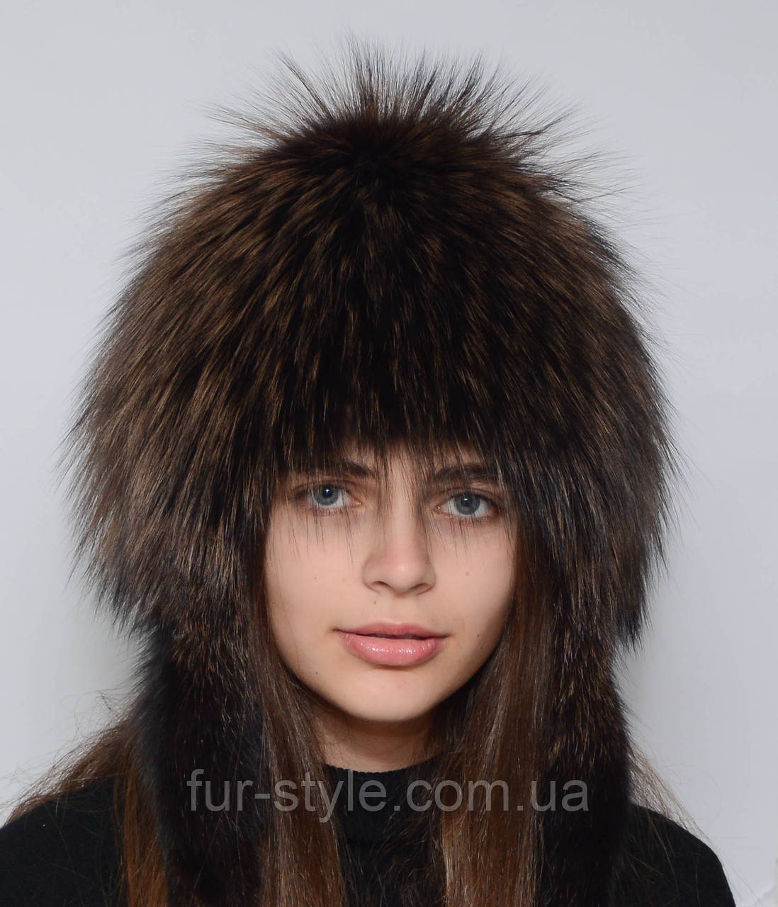 Стильна жіноча хутряна шапка з хутра чорнобурки "Снопик-ушки" (Перука)