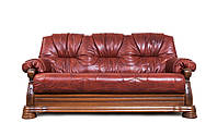 Классический кожаный диван Виконт 5030, с французской раскладушкой, бордовый