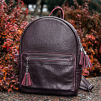 Жіночий шкіряний рюкзак 02 виноградний флотар з китицями