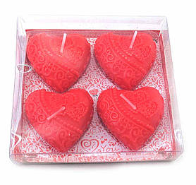 Свічки червоні Сердечка (4 шт) (11,5х11х2,5 см)З