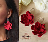 Большие красные серьги ручной работы цветы "Готика" 4,5см. Оригинальный подарок девушке