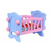 Кукольная кроватка для куклы и пупса ТЕХНОК с постельным бельем подушкой и одеялом пластиковая розово-голубая