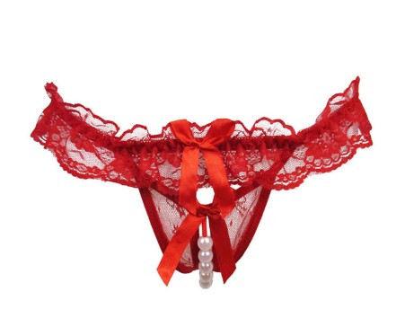 Стринги з намистинами та розрізом червоні, фото 1
