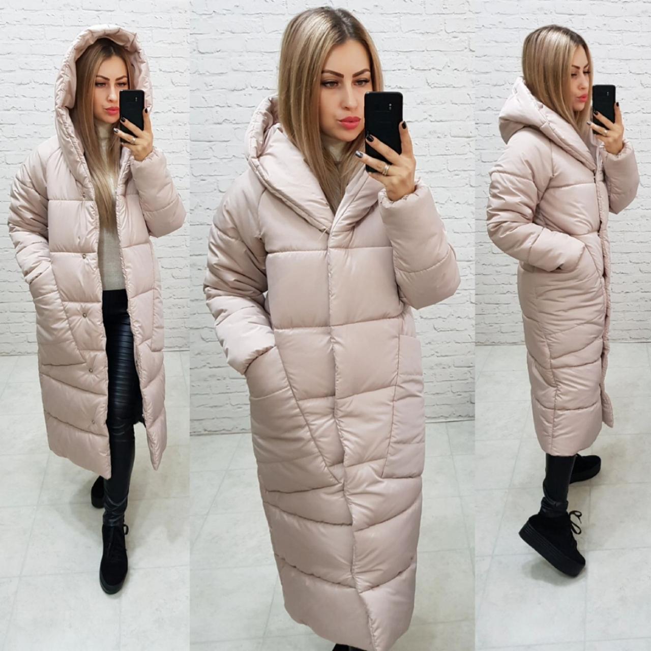 Пальто курка кокон Oversize зимове, артикул 500, колір перловий