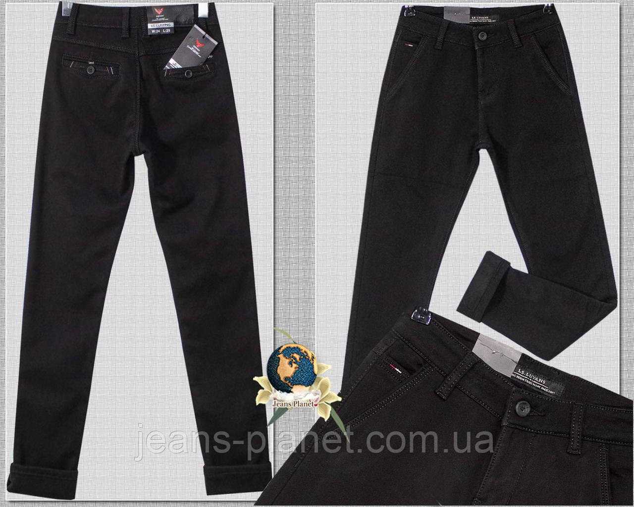 Модні утеплені джинси з косими кишенями чорного кольору на хлопчика підлітка, фото 1