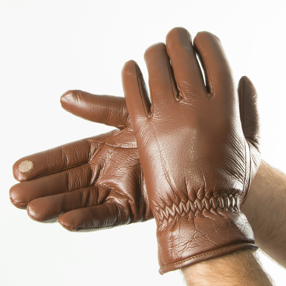 Оптом чоловічі зимові рукавички з екошкіри коричневий № 19-1-59/1