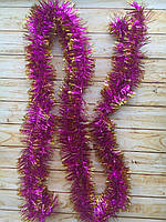 🔥 Топ! 5 см діаметр Гарний дощик для декору Малиновий із золотими кінчиками, Довжина 3 метри