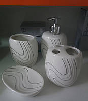 Набор аксессуаров для ванной Wave BISK (Польша): дозатор, подставка для зубных щеток, стакан, мыльница