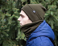 Стильная мужская зимняя шапка "С подворотом" цвет хаки
