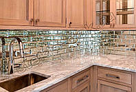 Зеркальная рабочая стенка панно в кухню 990*3000 серебро фацет 10 мм
