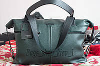 Вместительная кожаная темно-зеленая сумка унисекс, цвета в ассортименте