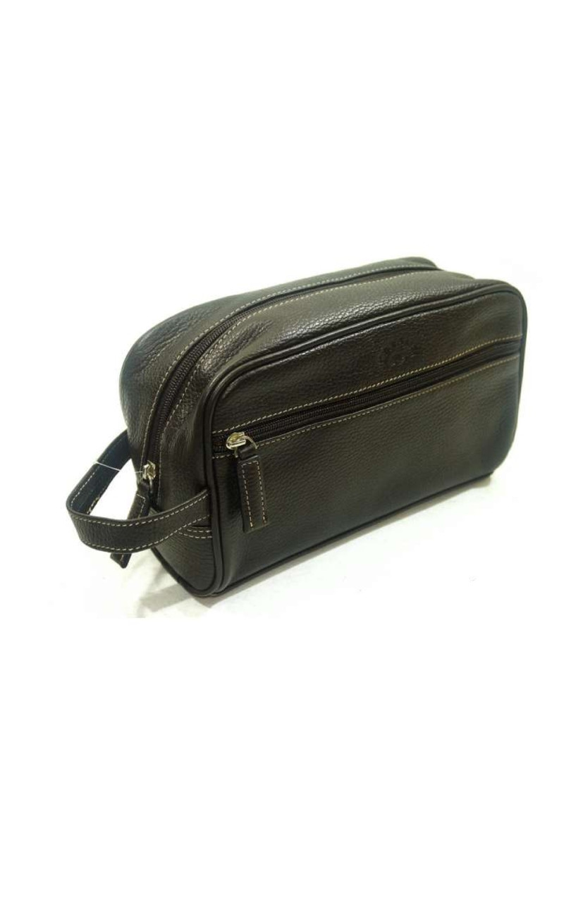 Чоловіча косметичка з натуральної шкіри несесер дорожній стильний для документів та дрібниць чорний, фото 1