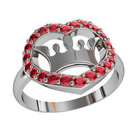 Кольцо женское серебряное Корона в Сердце
