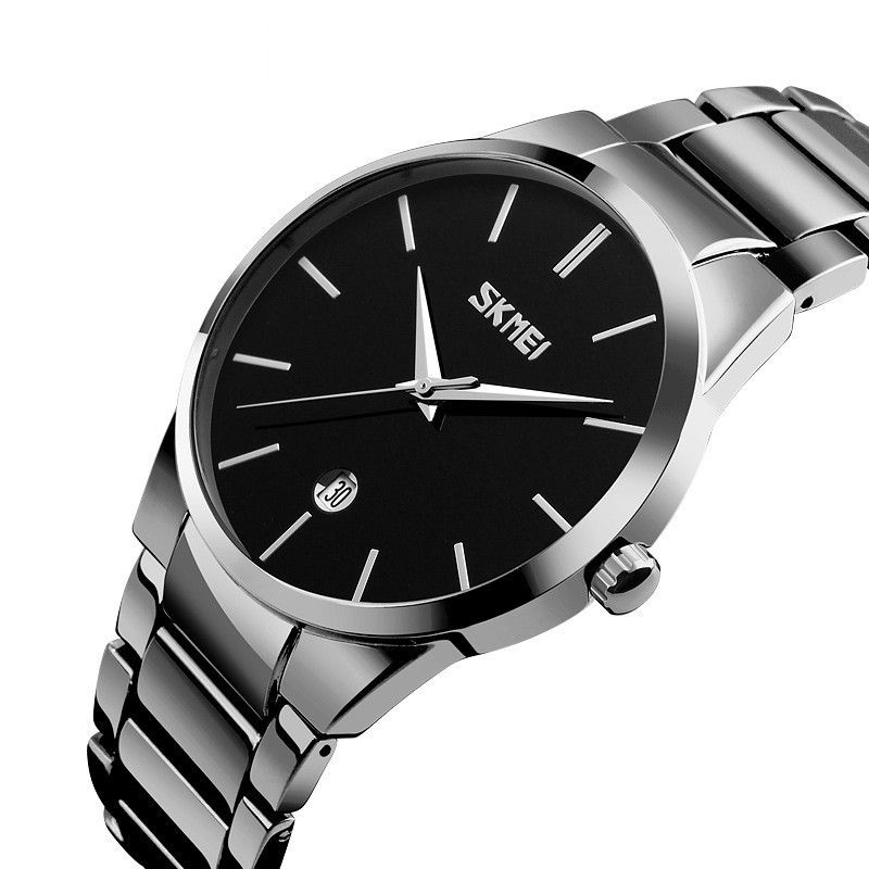 Чоловічий наручний годинник Skmei 9140 сріблясті з чорним циферблатом, фото 1