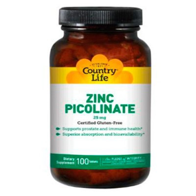 Мінеральний комплекс Zinc Picolinate 25 mg (100 табл.) Country Life