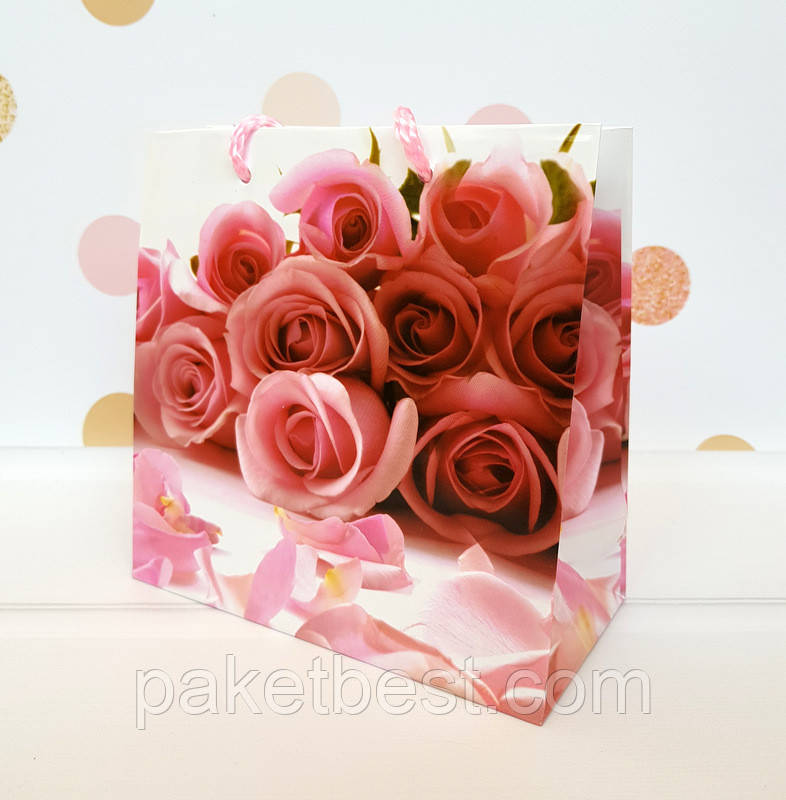 Подарунковий пакет ЧАШКА 16х16х7,5 Букет троянд
