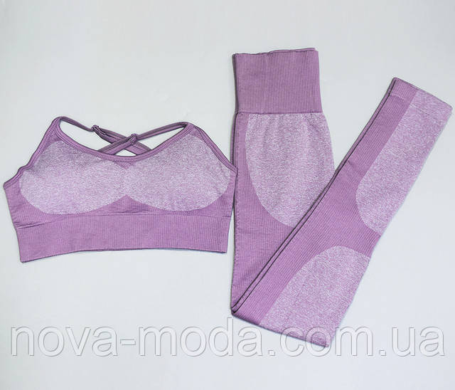 костюм для тренировок сиреневый с топом