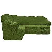 Чехол натяжной на угловой диван без оборки MILANO зеленый. Чехол полностью обтянет ваш диван!!!