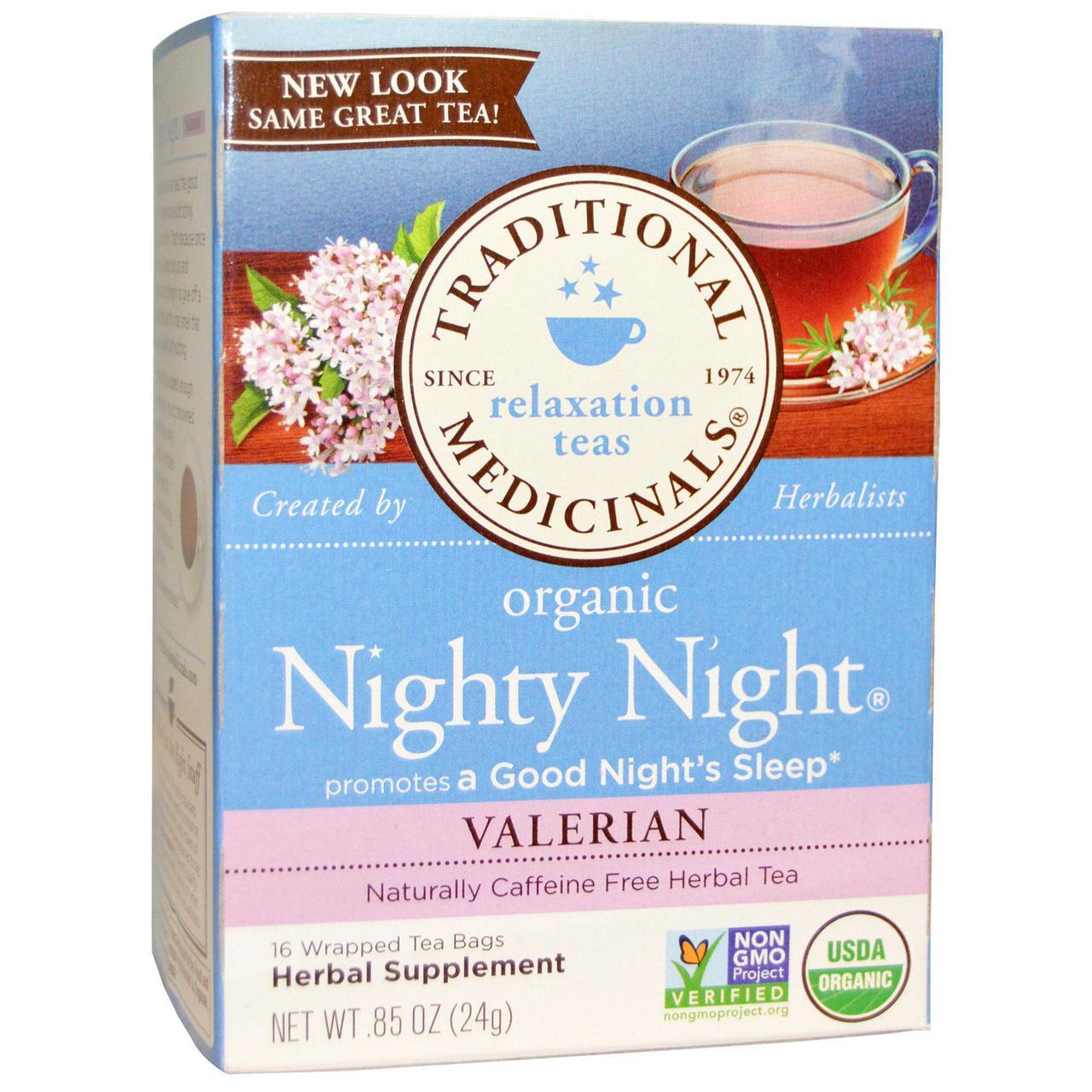 Traditional Medicinals, Органічний чай Nighty Night, валеріана, 16 окремих пакетика, 24 г, офіційний