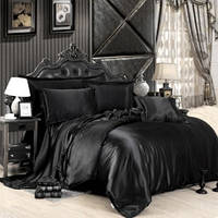 Постельное белье Атлас Черное Комплект постельного белья полутороспальный, евро, двуспальный