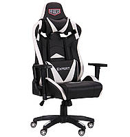 Геймерское кресло с подголовником VR Racer Expert Guru черный/белый игровое, компьютерное TM AMF