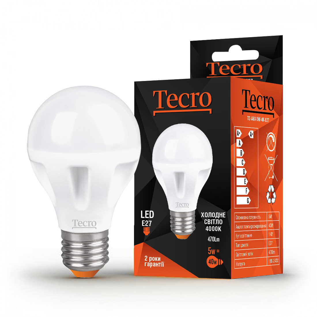 Лампа LED Tecro T2-A60-5W-4K-E27 5W 4000K E27