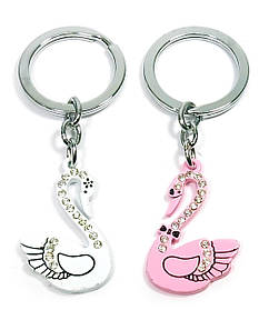 Брелоки для закоханих (Q) "Лебеді" біло-рожеві