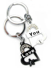 Брелоки для закоханих (Q) "Сердечка" чорно-білі