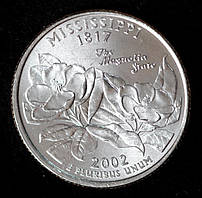 Монета США 25 центів 2002 р. Міссісіпі