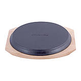 Сковорода чавунна Kamille KM-4809V 25см Сковорода зі знімною ручкою Сковорода з дерев'яною підставкою, фото 6