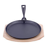 Сковорода чавунна Kamille KM-4809V 25см Сковорода зі знімною ручкою Сковорода з дерев'яною підставкою, фото 3