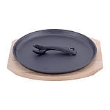 Сковорода чавунна Kamille KM-4809V 25см Сковорода зі знімною ручкою Сковорода з дерев'яною підставкою, фото 7