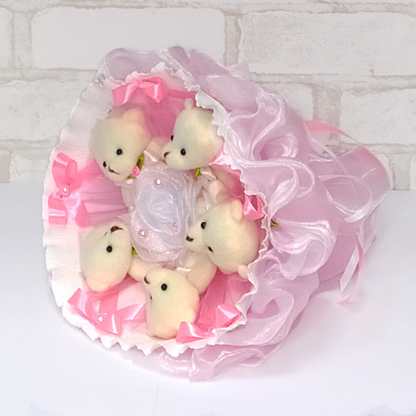 Букет із іграшок Ведмедики 5 ніжно-рожевий