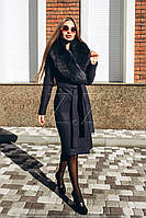 Элегантное женское пальто с мехом песца 40,42,44,46,48,50,52,54,56 женское зимнее пальто из шерсти