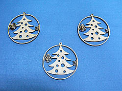 Куля новорічна з фанери різна з ялинкою d-7 см (опт 7 грн)