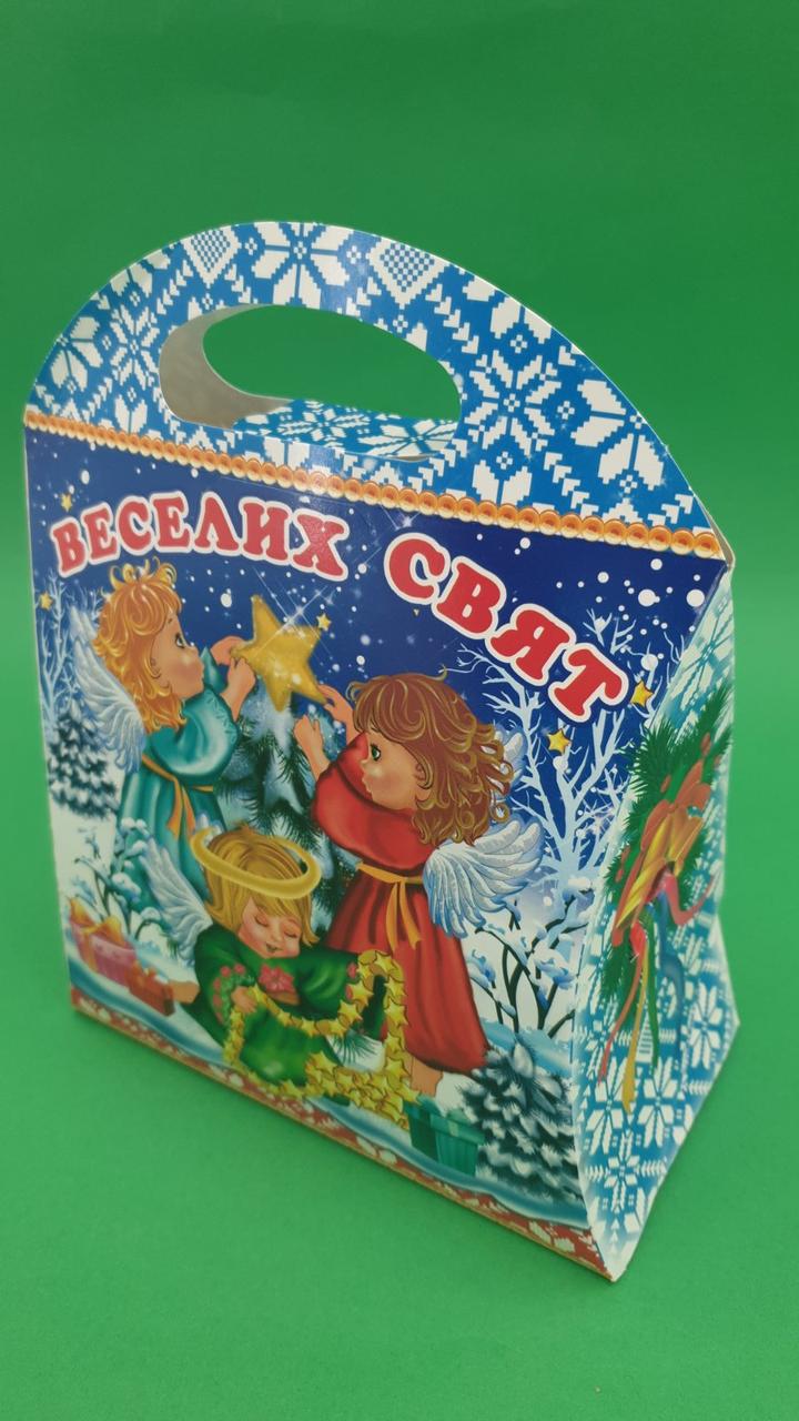 Новорічна картонна коробка для цукерок, "Веселих свят", на 600 грам (25 шт)