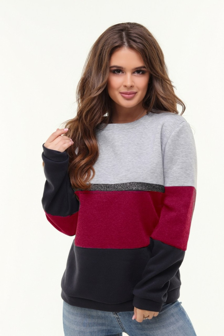 Теплий жіночий триколірний светр батал р.48-54 з трикотажу тринитка.  Арт - 1024/11