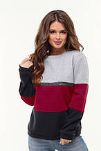 Теплий жіночий триколірний светр батал р. 48-54 з трикотажу трехнитка. Арт - 1024/11