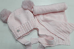 Комплект для дівчинки, шапка +шарф, помпон натуральне хутро, рожевий, Olta, 2-4 років