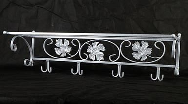Вішалка для одягу настінна кована металева "Венеція" 70 х 25 х 21 см колір антик білий срібло, фото 3