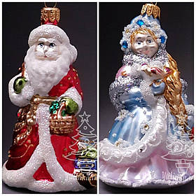 Набір скляних ялинкових іграшок Снігуронька і Дід Мороз Irena