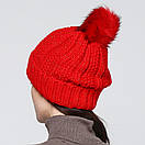 Жіноча тепла зимова шапка з хутряною помпоном "Eva", фото 2