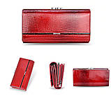 Гаманець жіночий шкіряний лаковий з тисненням під крокодила (бордовий), фото 4