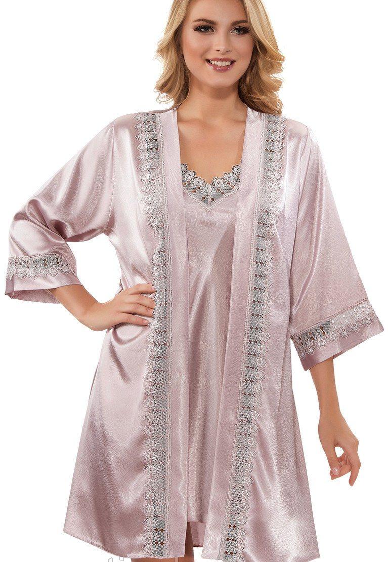 Жіночий атласний пеньюар з мереживом і халатом в комплекті ( з S по XL), фото 1