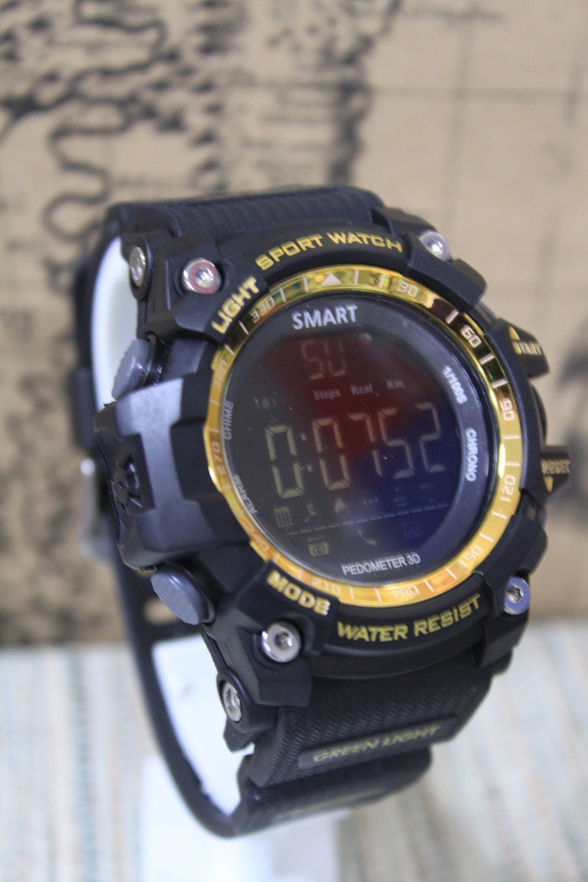 Спортивні розумні годинник Smart Watch EX 16 водонепроникні, Bluetooth чорний з золотом