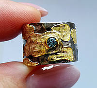 Handmade Двухцветное серебряное кольцо с топазом Лондон Блю 4 мм