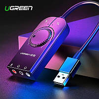 Внешняя звуковая карта USB UGREEN CM129 с регулятором громкости Black (40964), 15см